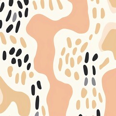 A stylish boho pastel abstract pattern featuring organic shapes and soft pastel colors. This design is with wavy beige and brown lines.