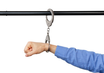 handcuffed to pipe, concept against violence, cut out,