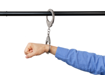 handcuffed to pipe, concept against violence, cut out,