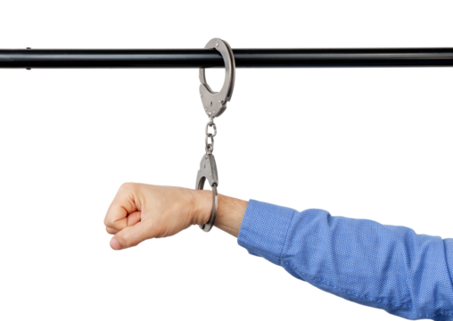 handcuffed to pipe, concept against violence, cut out,