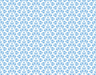 Flower geometric pattern. Seamless vector background. White and blue ornament. Ornament for fabric, wallpaper, packaging. Decorative print