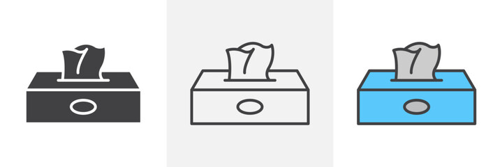 Tissue box icon set. Vector symbol for baby wipes pack. Disposable facial napkin and wet towel sign.