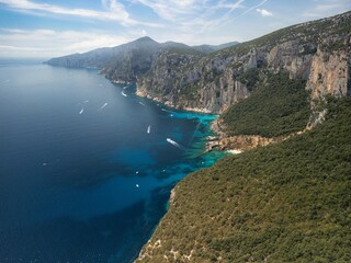 Stunning aerial view of the coastline along the Gulf of Orosei in Sardinia, Italy