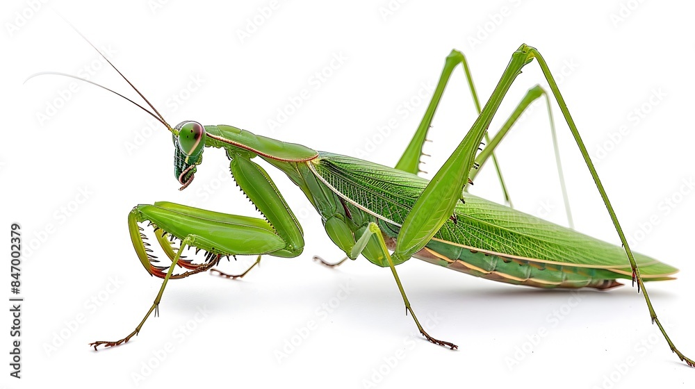 Poster mantis green isolated on white background : generative ai