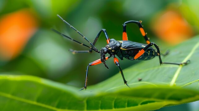 Eastern Bloodsucking Conenose Kissing Bug Triatoma sanguisuga on leaf dangerous insect Chagas disease pest control nature Springtime dorsal : Generative AI
