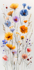 Naklejka premium Illustration, different garden flowers on a white background.