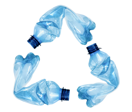 Sign of reduce symbol icon made from 3 crushed pet bottles, reduce reuse recycle for environmental sustainability concept.  - Powered by Adobe