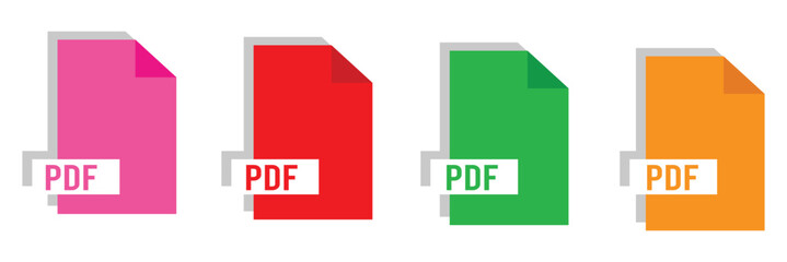 collection of pdf icons | pdf icon sheet | black, white and red pdf and paper symbols with different corners. Vector Illustration.