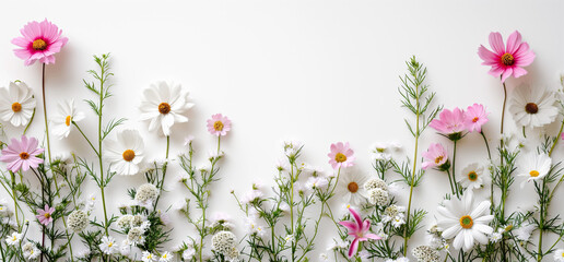 Obraz premium Illustration, different garden flowers on a white background.