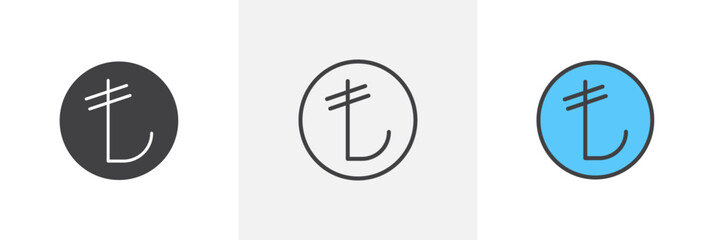 Lira icon set. Turkish currency vector symbol. Turkey lira sign.