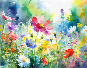 Obraz premium watercolor background with flowers