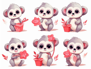 Watercolor valentines day love monkey couple, hand drawn watercolor illustration for greeting card or invitation design