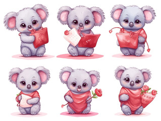 Watercolor valentines day love koala couple, hand drawn watercolor illustration for greeting card or invitation design