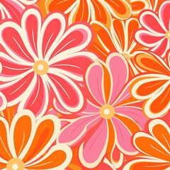 Psychedelic 60s/70s pink orange hippy pattern with flowers