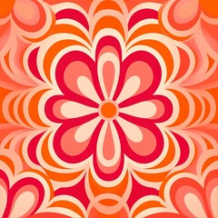 Fototapeta premium 60s/70s pink orange hippy pattern with flowers