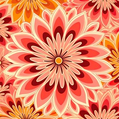 Fototapeta premium 60s/70s pink orange hippy pattern with flowers
