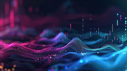 Abstract composition of metrics and indicators charting an upward trajectory, allowing space for text, background image