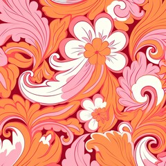 60s/70s pink orange hippy pattern with flowers