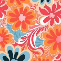 60s/70s pink orange hippy pattern with flowers