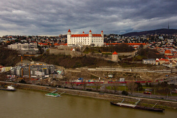 View from the observation deck of the Ufo tower on the Bratislava Castle, known as main castle of...