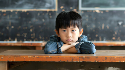 Unhappy young student sitting in the classroom