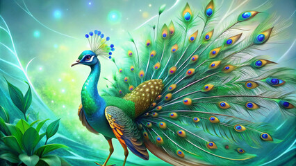 Fototapeta premium Peacock's wings have beautiful green stripes.