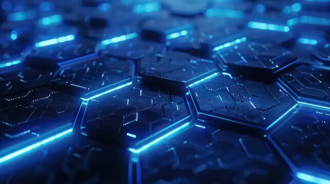 Glowing hexagons arranged in a seamless technological pattern Luminous innovation design digital futuristic network interconnected. Generated by AI