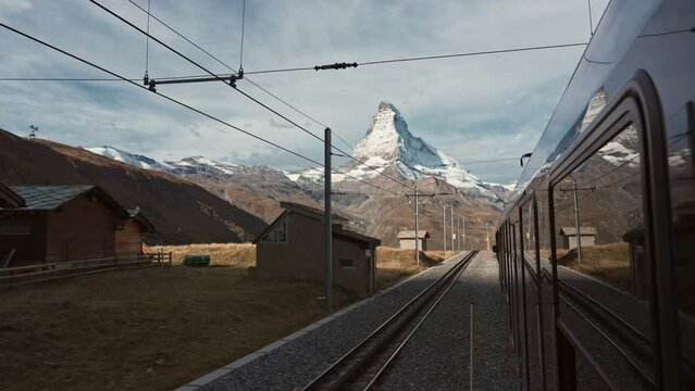 View from the train running through iconic matterhorn mountain at Zermatt, Switzerland