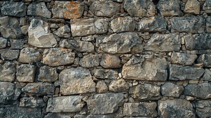 Fototapeta premium A stone wall with a pile of rocks stacked upon it