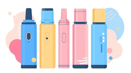 Modern Vaping Devices and Electronic Cigarettes in Vibrant Colors with Abstract Background
