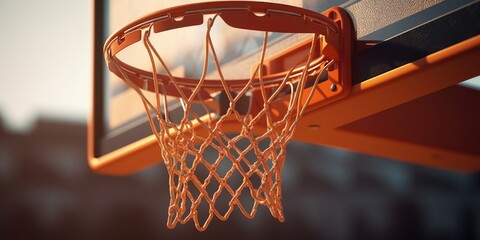 A close-up view of a basketball hoop with a net, ideal for sports or fitness-themed designs