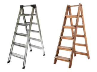 Wooden and metal ladder isolated on transparent background