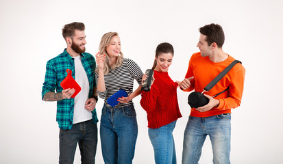 Fototapeta premium company of friends having fun together listening to music