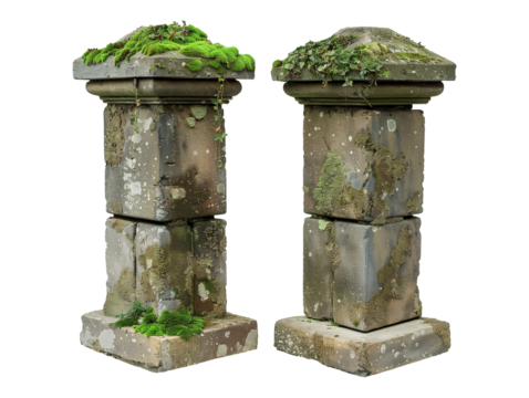 Mossy gate column isolated on transparent background