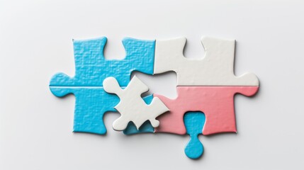 Obraz premium Four Colored Puzzle Pieces, In Blue, White, And Pink, Fitted Together