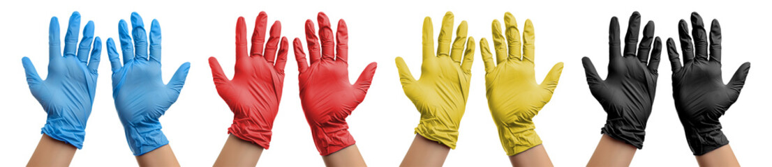 Obraz premium Hands in medical gloves isolated on transparent background