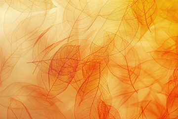 Fototapeta premium A soft orange gradient background with delicate, flowing lines of leaf patterns. Created with Ai