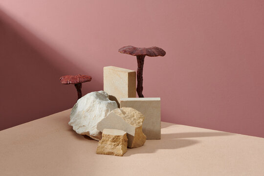 blank space for herbal product presentation with wooden and stone