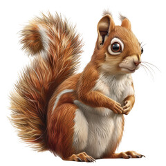 Obraz premium Cute Squirrel, Detailed fur and alert expression, Forest wildlife on a transparent background.