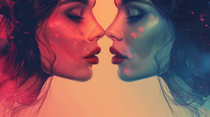 Illustration of two women in vibrant colors.