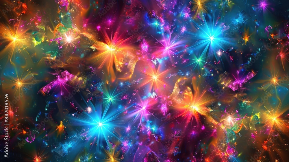 Wall mural abstract fractal background with colorful fireworks and multicolor texture for holiday events