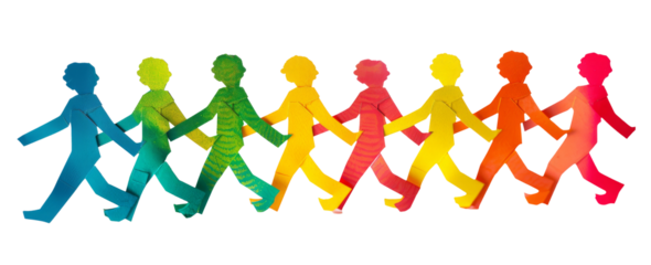 Colored paper chain of people walking holding hands