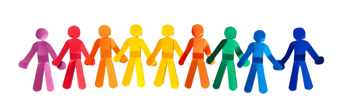 Colorful paper chain of people holding hands in front of each other