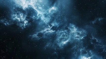 Obraz premium Magnificent view of a deep space nebula, featuring blue cosmic clouds and distant stars, showcasing the beauty of the universe.