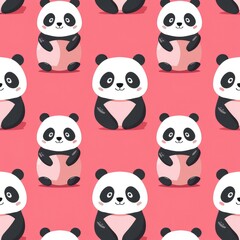 Obraz premium Seamless Pattern with Cute Funny Pandas: A Flat Style Vector Illustration for Children’s Designs