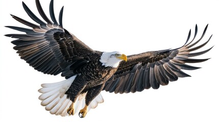 Fototapeta premium Majestic American Bald Eagle Soaring with Wings Fully Outstretched Against a Clear Sky