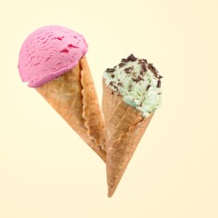 Delicious sweet ice cream in cones