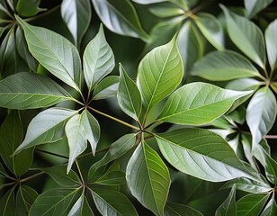 Obraz premium Leaves of Japanese Aralia (Yatsude) Close up of the leaves on a Japonica Spider Web plant