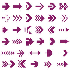 Magenta Arrow Icon Set with Diverse Designs and Orientations