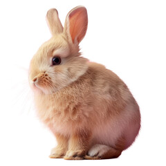 Obraz premium A cute white rabbit isolated on transparency background PNG, white background., featuring fluffy fur and large ears.